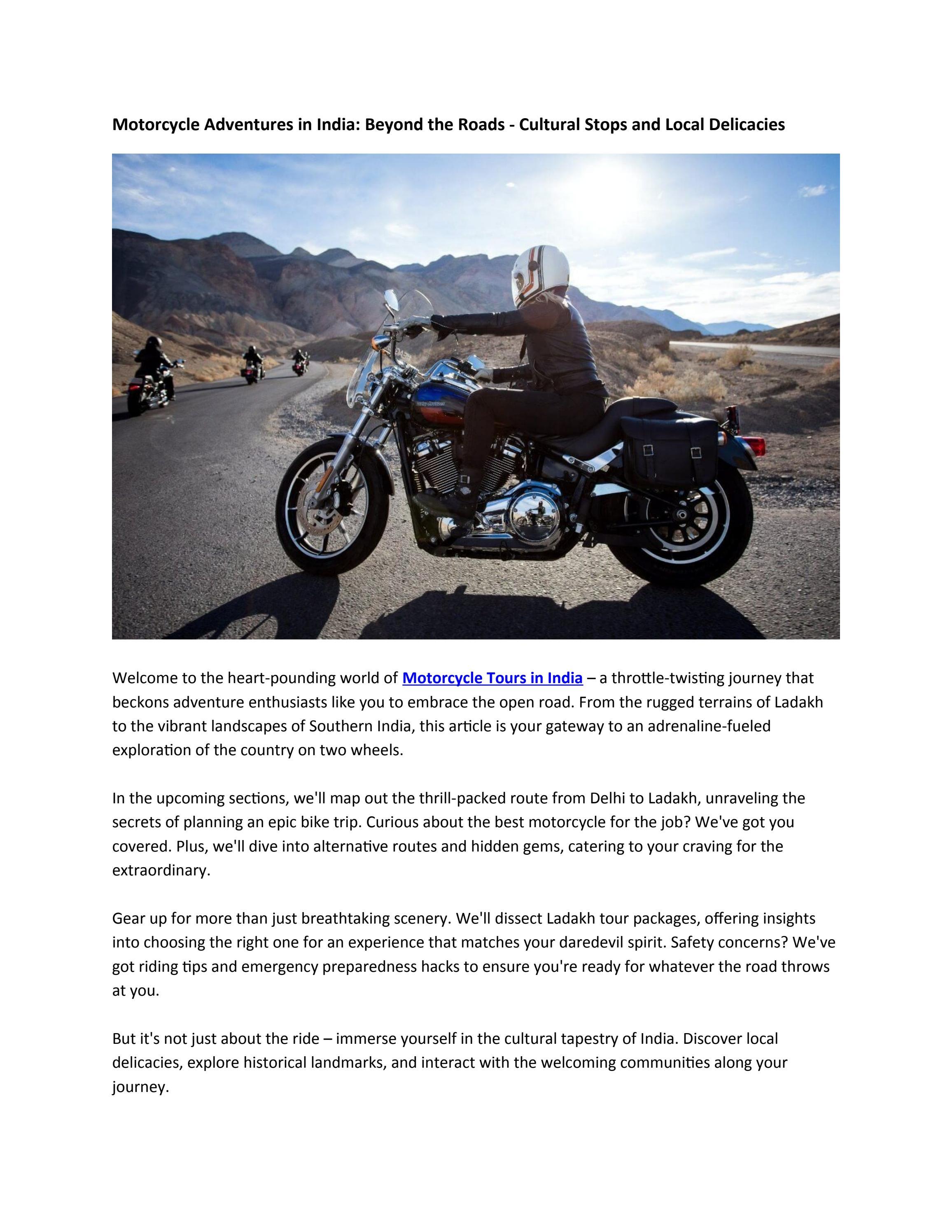 Motorcycle Adventures in India: Beyond the Roads — Cultural Stops ...